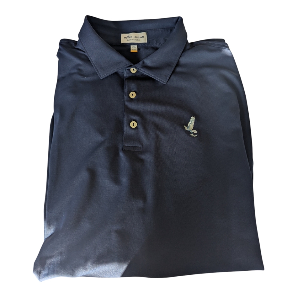 Peter Millar Polo Shirt Mens XXL Navy Blue Short Sleeve with eagle